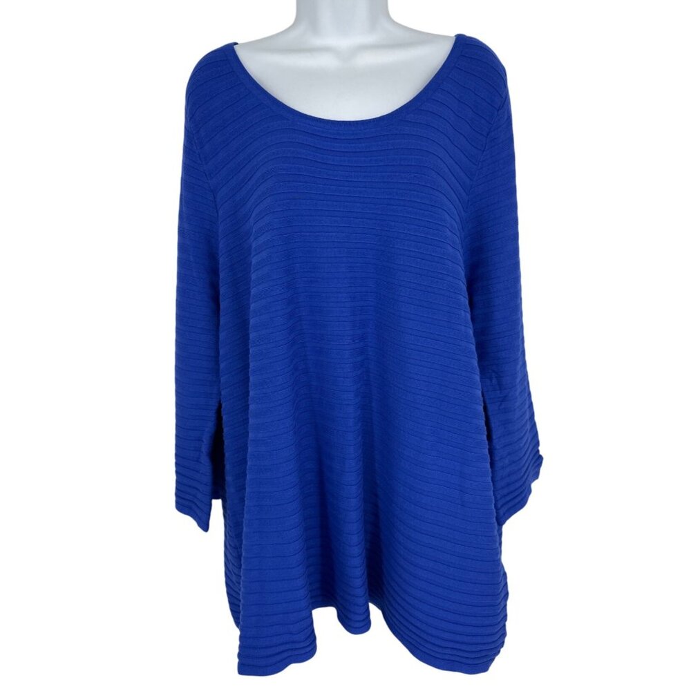 Lane Bryant Womens Blue Ribbed 3/4 Sleeve Top Keyhole Back Sweater Size 18/20